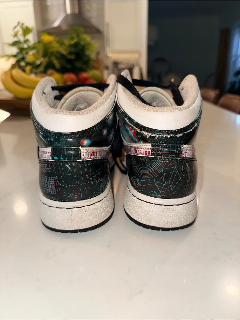 Jordan Kids High-Top Sneakers in White, Teal, Black with Red Accent